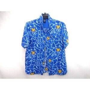 Neff Men’s Button Up Short Sleeve Rubber Ducky Print Shirt Men Size L Blue Rayon